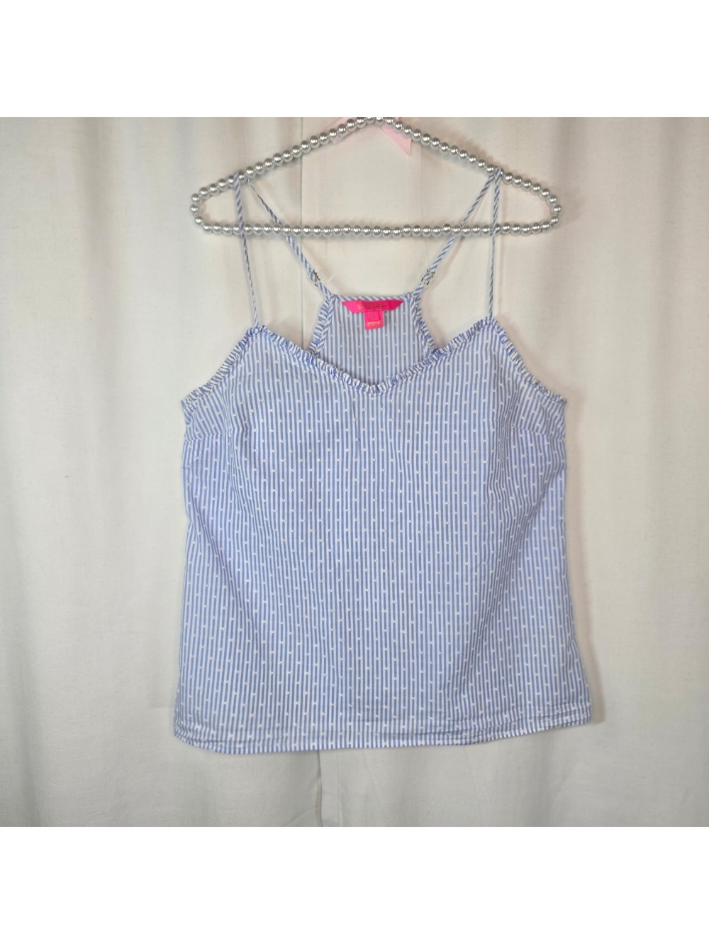 Lilly Pulitzer Dusk Ruffle Top Small Blue Peri Tint Stripe Clip Dot Coastal Cami